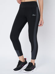 Waylene Black and Grey Sports Tights with High Waist
