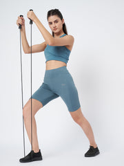 Waylene Airforce Blue Sports Shorts for Women with high waist and sleek fit, perfect for training.