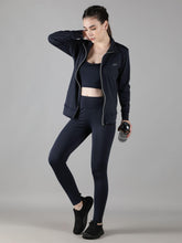 Waylene Navy Blue Track Suit with Zipper Jacket and Leggings, Casual Wear