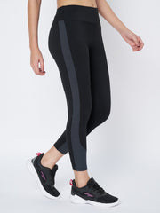 Side View of Waylene Black and Grey High-Waisted Yoga Leggings