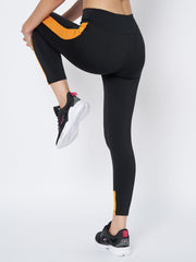 Waylene Black and Mustard Gym Tights with Stretch Fabric