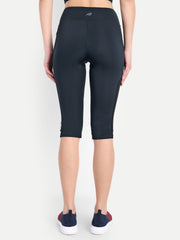 Waylene Women's Navy Blue High-Waisted Sports Capris with Mesh Panels, back view