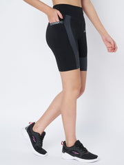 Waylene High-Performance Gym Shorts, side view with contrasting grey panels.