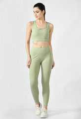 Waylene Pista Green Track Suit with Scoop Neck Crop Top and Leggings, Front View