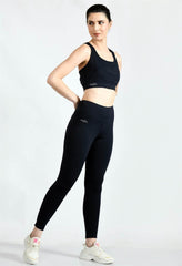 Waylene Black Tracksuit featuring High-Waisted Leggings and Crop Top