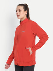 Waylene Red Training Jacket side view showing pockets and zip closure