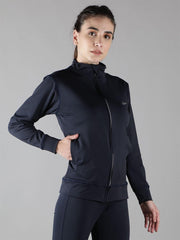 Waylene Navy Blue Sweatshirt with side pockets and zip closure for women.