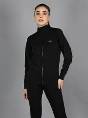 Waylene Black Sweatshirt with High Collar and Full Zip for Women