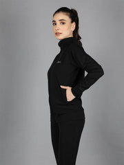 Waylene Black Sweatshirt Side View with Pockets and High Collar