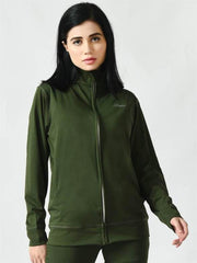 Waylene Olive Green Sweatshirt with Long Sleeves and Zipper