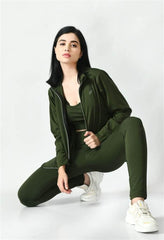 Waylene Olive Green Track Suit with Zippered Jacket and Leggings