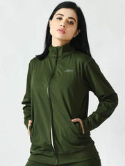 Waylene Olive Green Sweatshirt with High Collar and Pockets