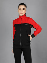 Waylene Red and Black Color Sweatshirt for Women, front view with zip closure.
