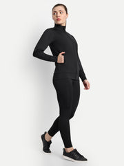 Waylene Women's Black Tracksuit featuring a Sleek High Collar and Slim Fit Design for Gym and Training