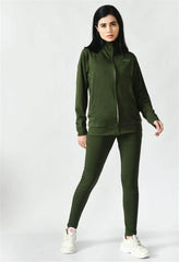 Waylene Olive Green Track Suit with Full-Zip Jacket and Slim-Fit Leggings