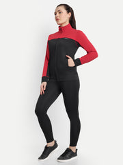 Waylene Women's Red and Black Colorblock Tracksuit, side view showcasing fit.