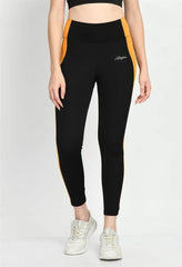 Waylene High Waist Black and Mustard Tights, front view showcasing color block style