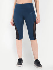 Waylene Women's Light Blue High-Waisted Sports Capris with Mesh Panels, front view