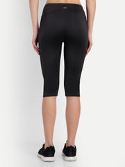Waylene Women's Black High-Waisted Sports Capris, back view showing high waist and smooth finish.