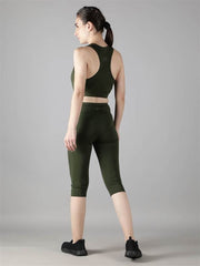 Waylene Olive Green Capri Tights Track Suit for Women, back view showing racerback design.