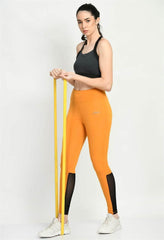 Waylene Mustard Yoga Tights with Black Mesh and High-Waist Design
