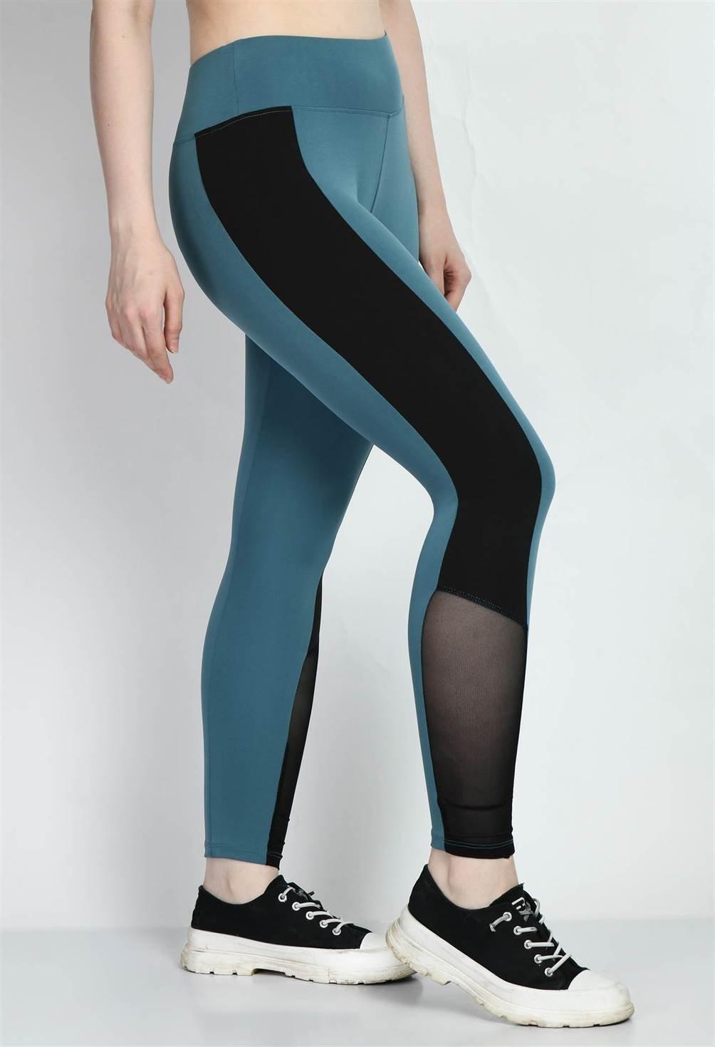 Waylene Air Force Blue Tights with mesh detail and high waist, side view