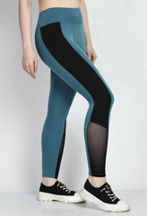 Waylene Air Force Blue Tights with mesh detail and high waist, side view
