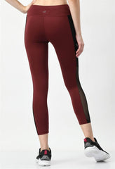 Waylene Sports Wear Color Block Wine Tights back view showing seamless fit and color block.