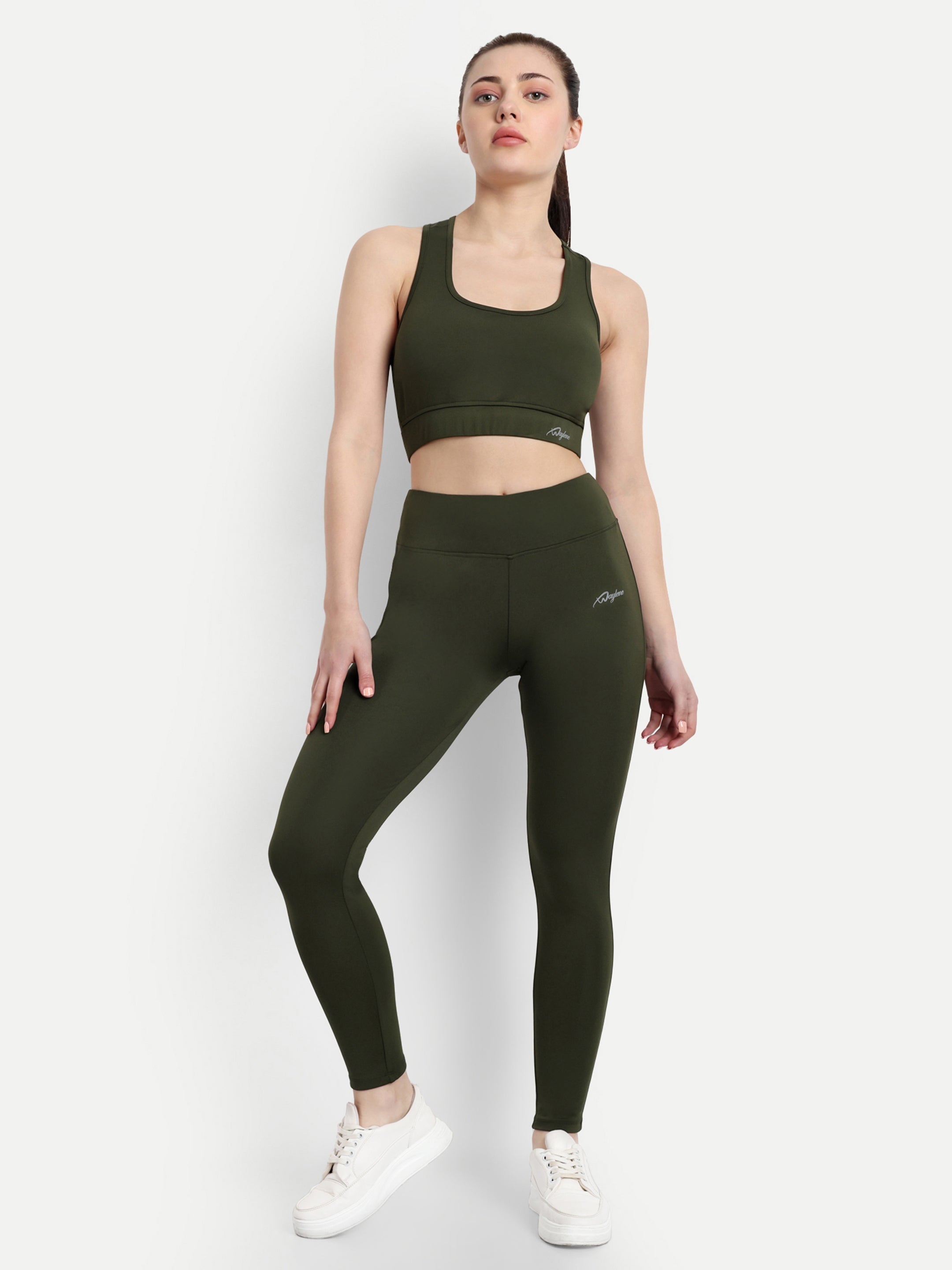 Waylene Olive Green Track Suit with Racerback Sports Bra and High-Waisted Leggings