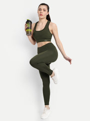 Waylene Olive Green Track Suit with Sports Bra and Leggings for Active Wear