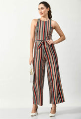 Waylene Striped Multi-Color Sleeveless Jumpsuit with Belted Waist, Side Pose