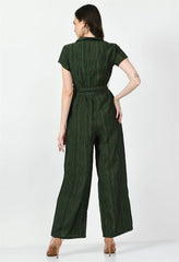 Back View of Waylene Striped Green Jumpsuit with Wide-Leg Style