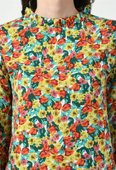 Close-up of Waylene Floral Patterned Top with Ruffled Details