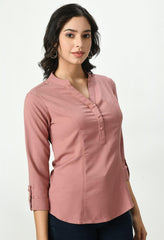 Waylene Soft Pink Tailored Shirt for Women with elegant button detailing and structured fit, perfect for office wear.