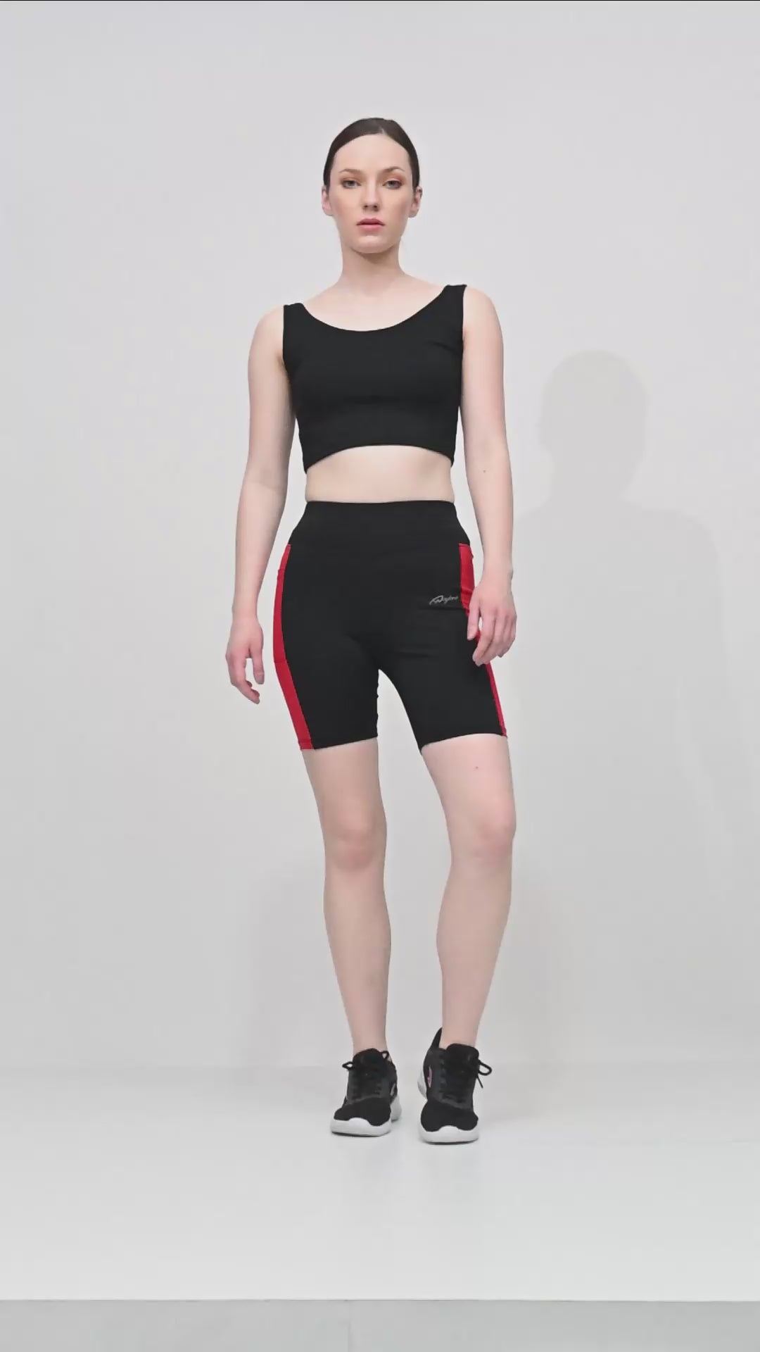 Waylene Black and Red Colour Block Women's Gym Shorts: High-Performance, Dry-Fit & Slim Fit for Gym, Training, Running, Cycling & Yoga