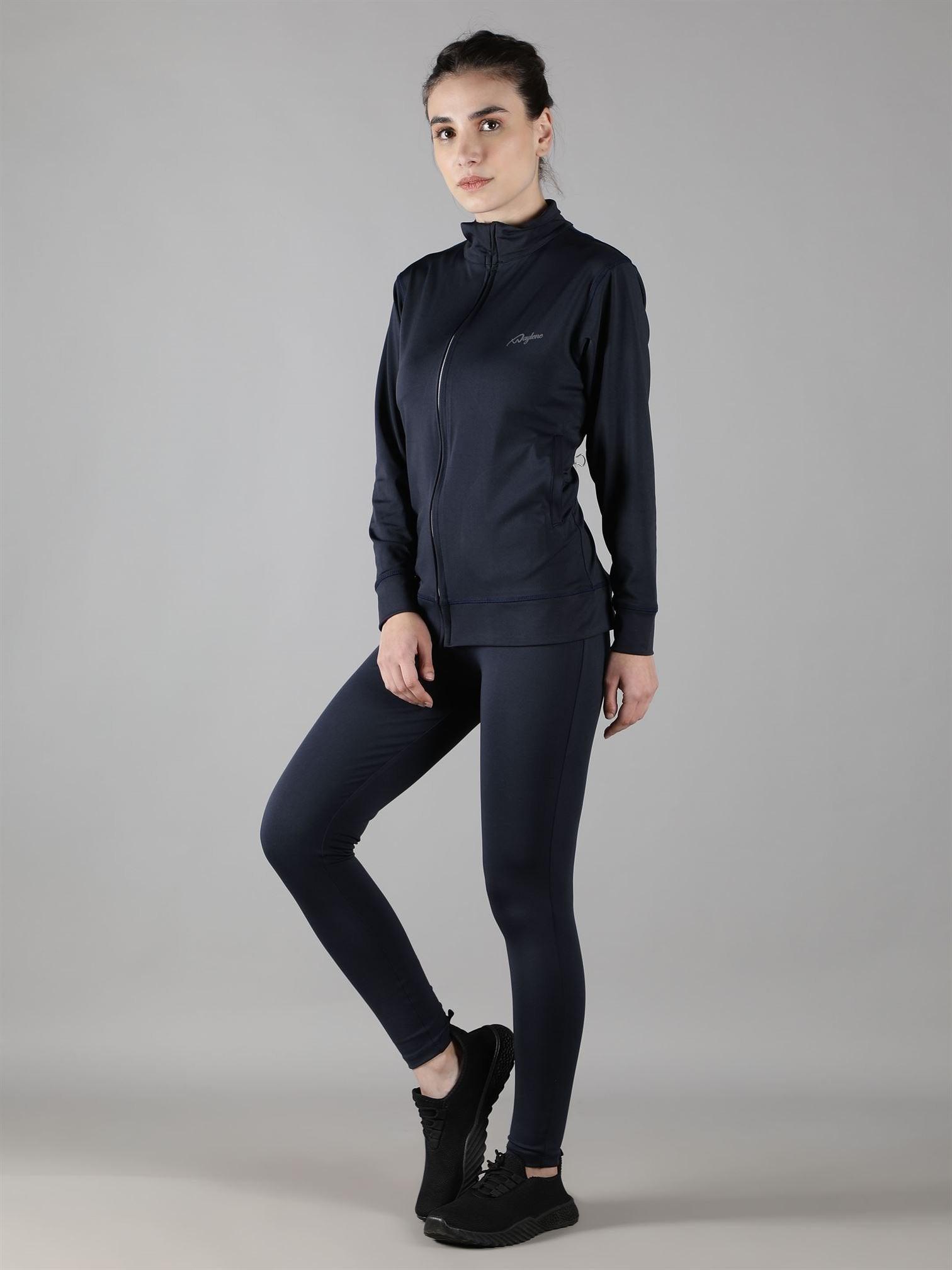 Waylene Navy Blue Track Suit with High Collar and Zipper Closure, Casual Style