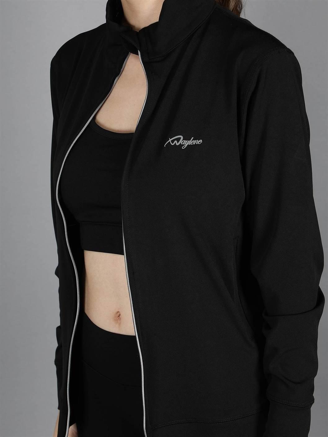 Waylene Black Sweatshirt Open Front with Inner Sports Bra