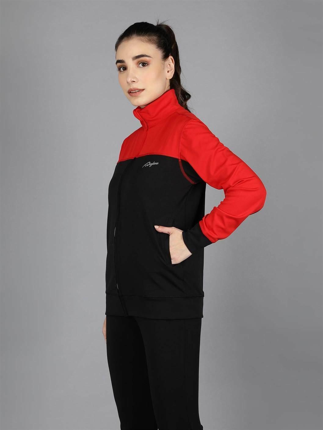 Waylene Red and Black Color Sweatshirt, side profile showcasing the fit and design.