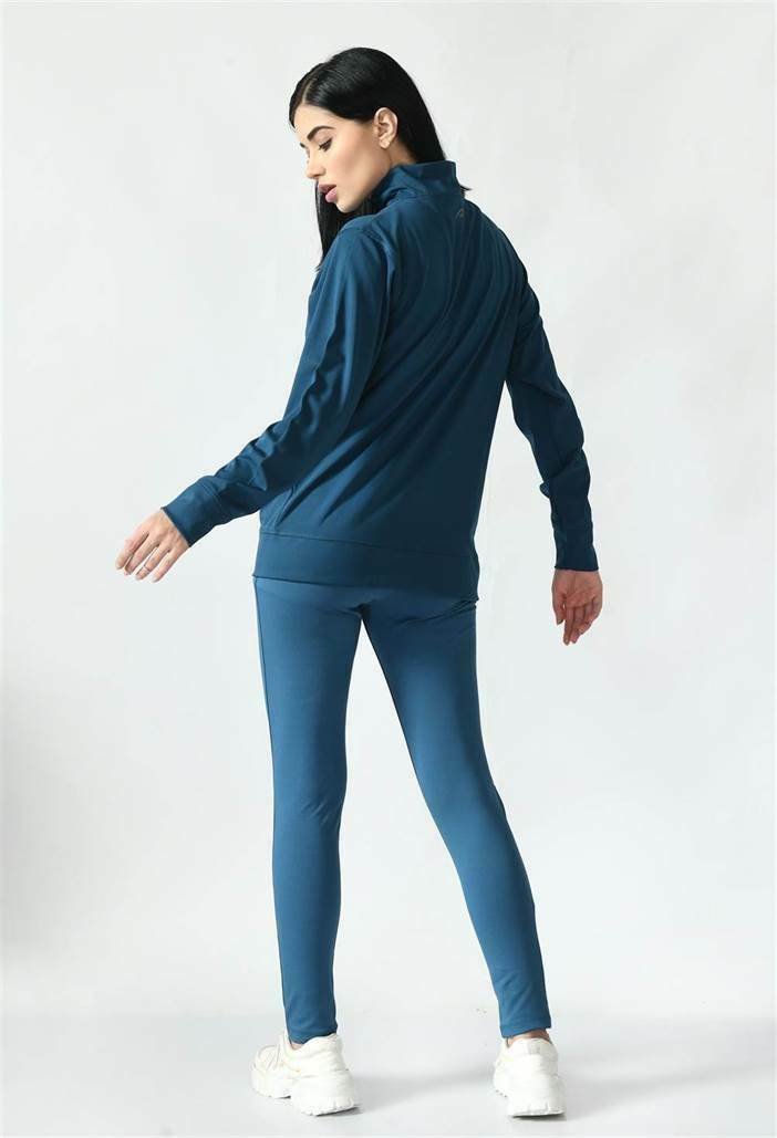 Waylene Teal Track Suit for Women Back View with High Collar Jacket