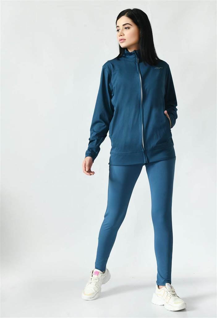 Waylene Teal Track Suit for Women with Sporty Design and Pockets