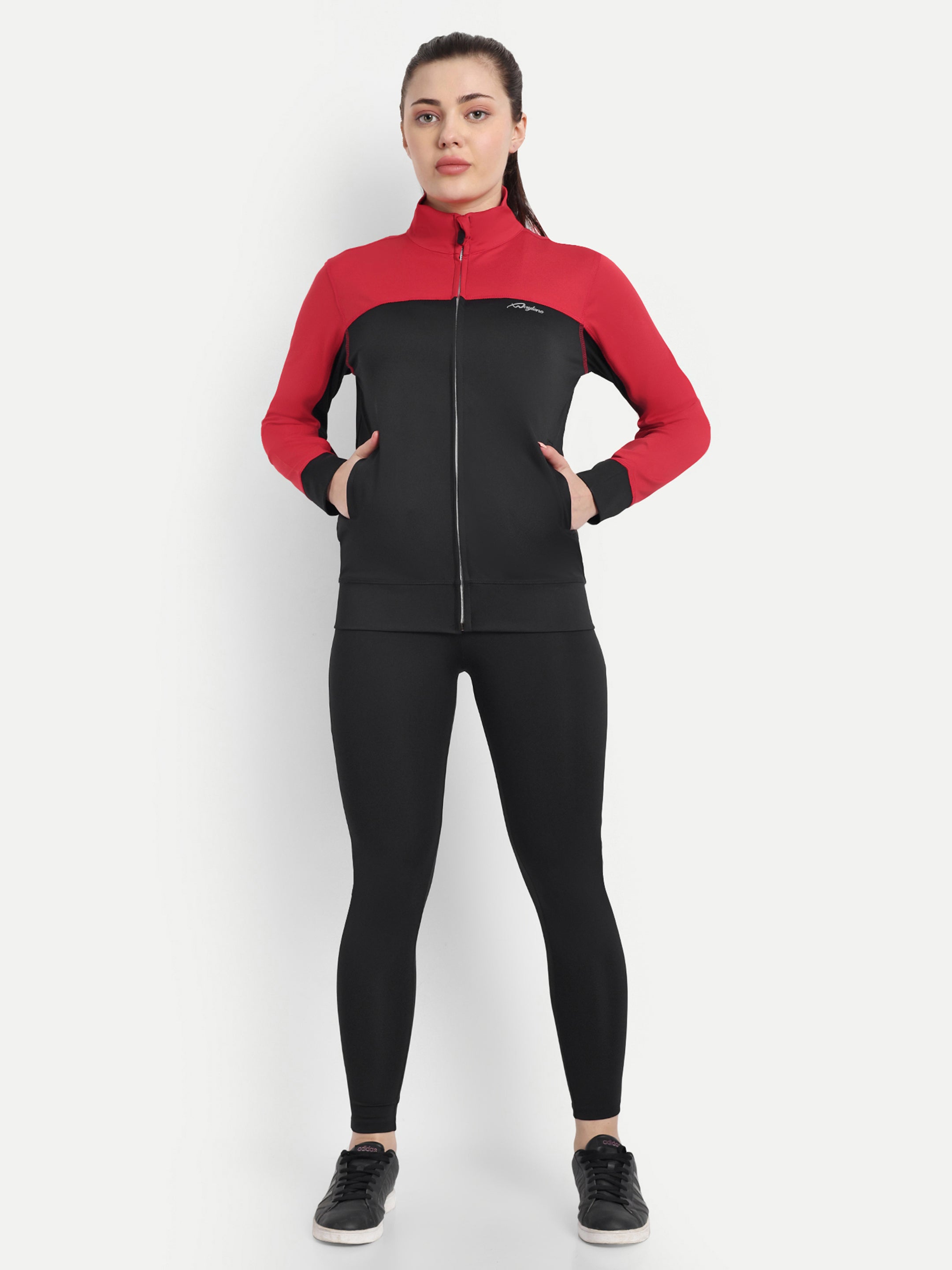 Red and Black Colorblock Tracksuit for Women - Waylene