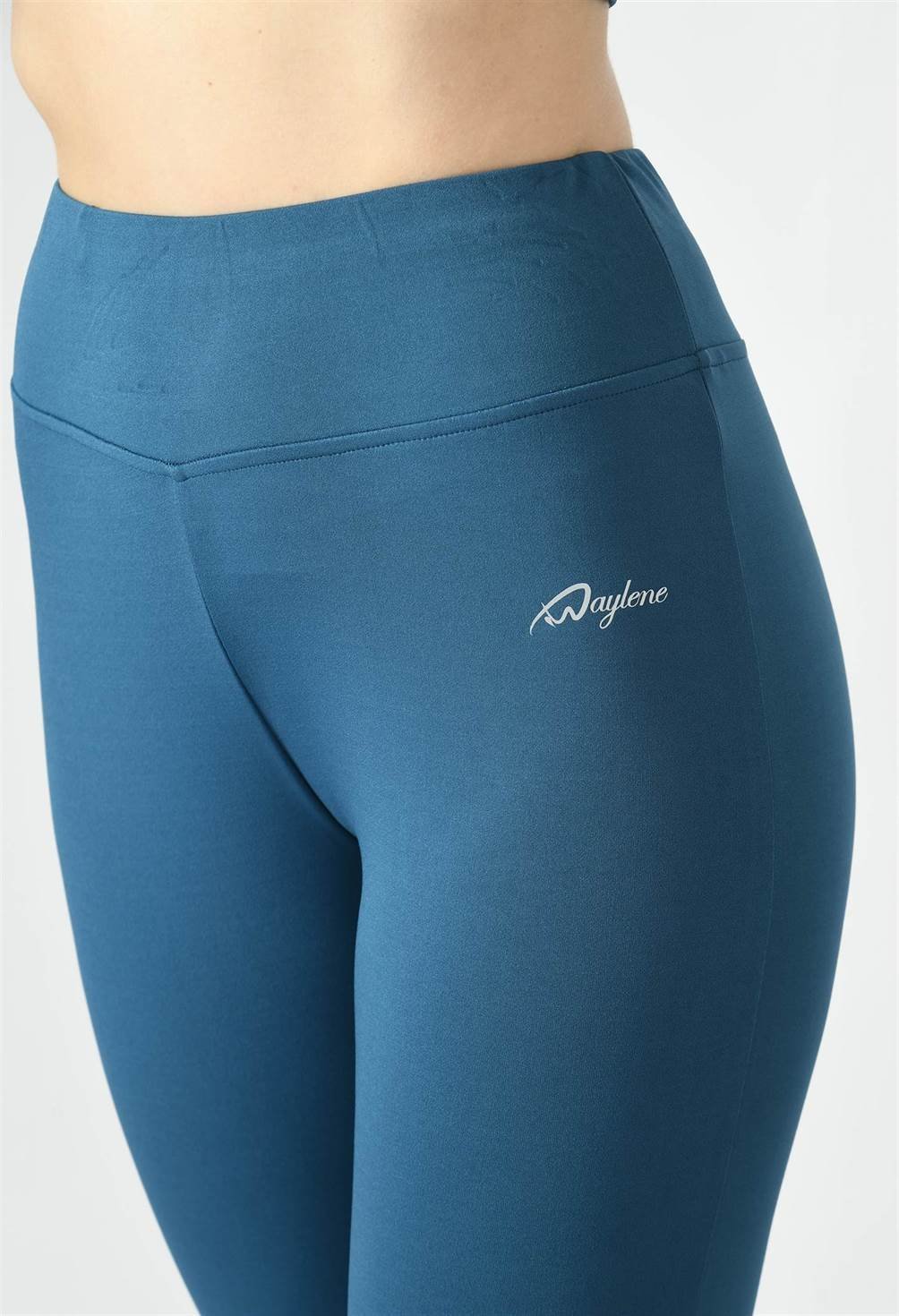 Waylene Teal Leggings for Women Close-Up with Logo Detail