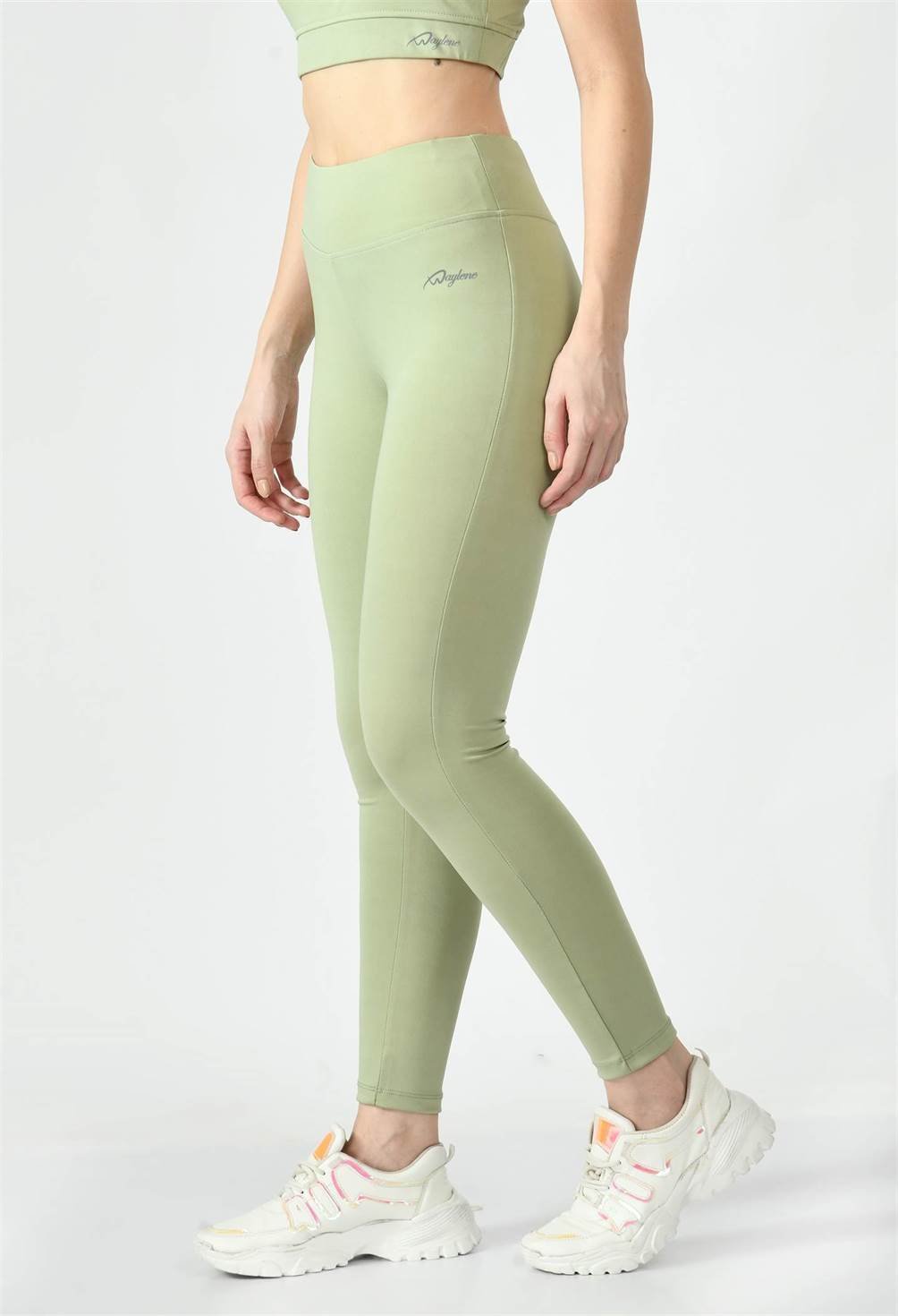 Waylene Pista Green Track Suit with Tight-Fit Leggings, Side Angle