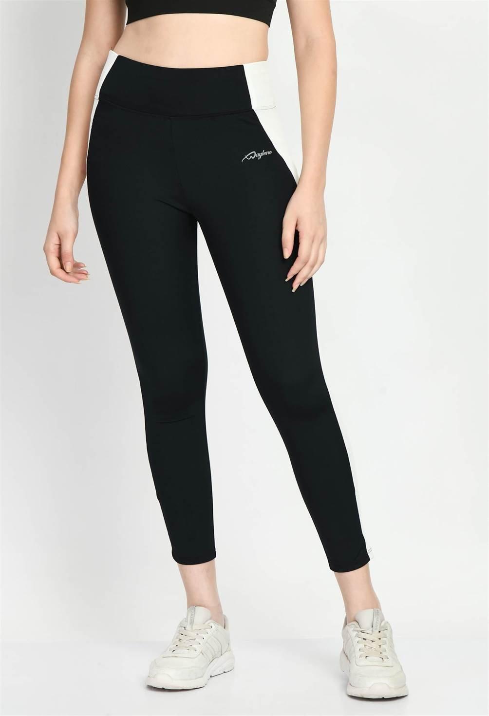 Waylene Color Block Black Tights, Front View