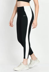 Waylene Color Block Black Tights with White Side Panels, Side View
