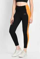 Waylene Color Block Black and Mustard Tights with high waist and side stripe