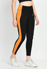 Waylene Women's Black Tights with Mustard Side Panels, perfect for casual and gym wear