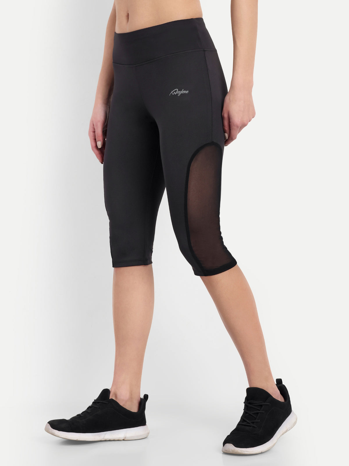 Women sports capri tights black - side view -Waylene