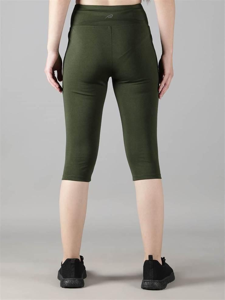 Waylene Olive Green Capri Tights, Rear View Displaying Fit and Length