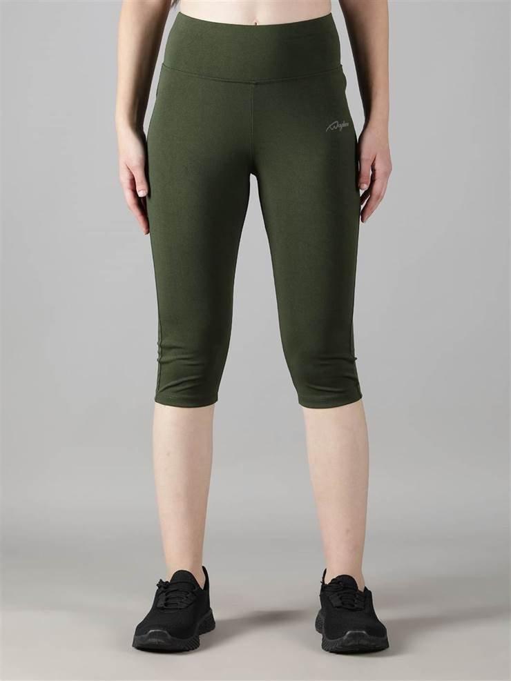 Waylene Olive Green Capri Tights, Front View Highlighting Waistband